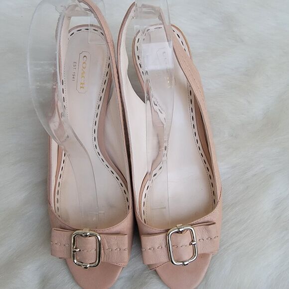 Coach Miranda nude leather peep toe sling back buckle heels shoes wmns sz 8.5 - Picture 5 of 8